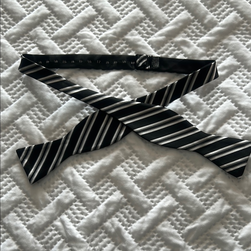 Black and white stripped bow tie